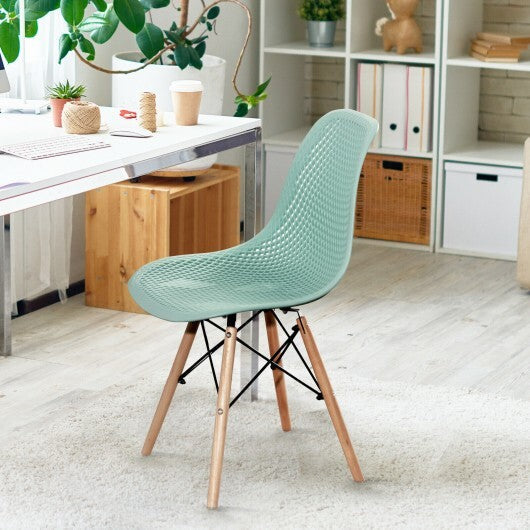 2 Pcs Modern Plastic Hollow Chair Set with Wood Leg-Green LuxuryLifeWay Online Store