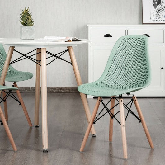 2 Pcs Modern Plastic Hollow Chair Set with Wood Leg-Green LuxuryLifeWay Online Store