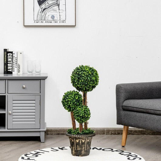 30 Inch Artificial Topiary Triple Ball Tree Indoor and Outdoor UV Protection - Color: Green LuxuryLifeWay Online Store