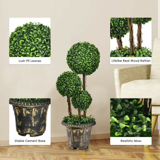 30 Inch Artificial Topiary Triple Ball Tree Indoor and Outdoor UV Protection - Color: Green LuxuryLifeWay Online Store