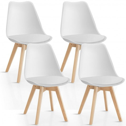 Set of 4 Dining Chairs Mid-Century Modern Shell PU Seat with Wooden Legs-Black LuxuryLifeWay Online Store