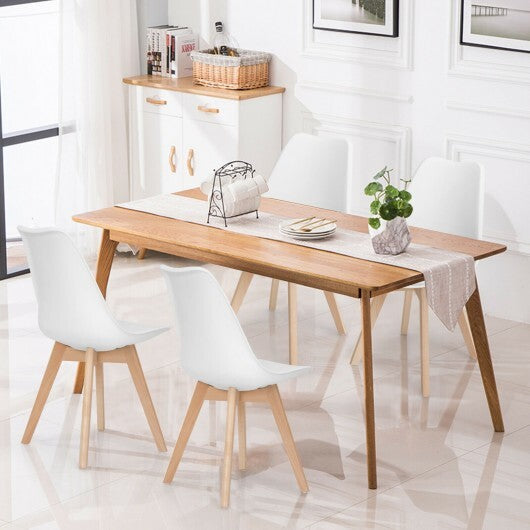 Set of 4 Dining Chairs Mid-Century Modern Shell PU Seat with Wooden Legs-Black LuxuryLifeWay Online Store