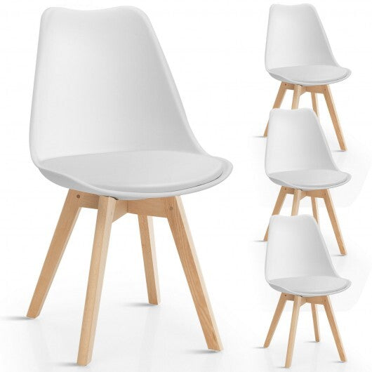 Set of 4 Dining Chairs Mid-Century Modern Shell PU Seat with Wooden Legs-Black LuxuryLifeWay Online Store