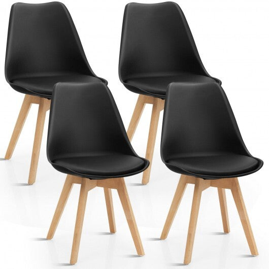 Set of 4 Dining Chairs Mid-Century Modern Shell PU Seat with Wooden Legs-Black LuxuryLifeWay Online Store