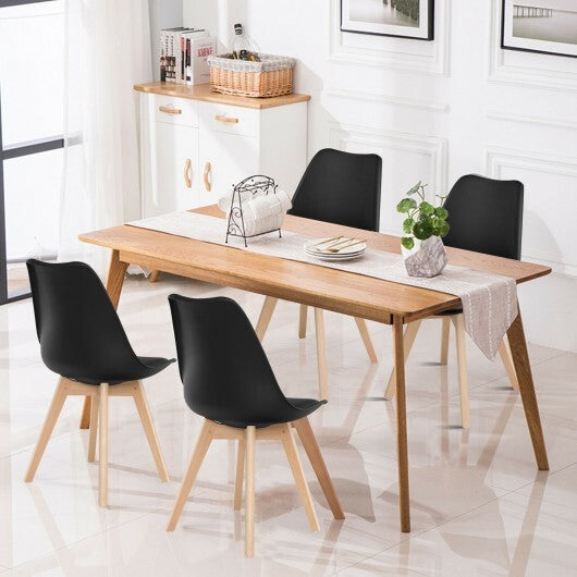 Set of 4 Dining Chairs Mid-Century Modern Shell PU Seat with Wooden Legs-Black LuxuryLifeWay Online Store