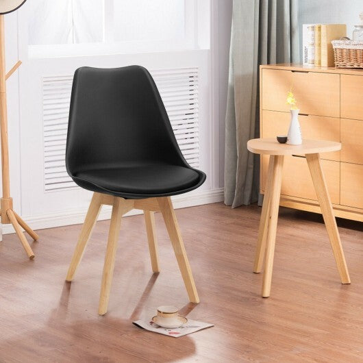 Set of 4 Dining Chairs Mid-Century Modern Shell PU Seat with Wooden Legs-Black LuxuryLifeWay Online Store
