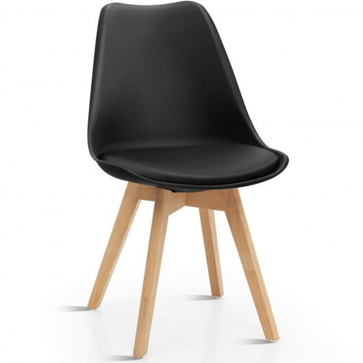 Set of 4 Dining Chairs Mid-Century Modern Shell PU Seat with Wooden Legs-Black LuxuryLifeWay Online Store