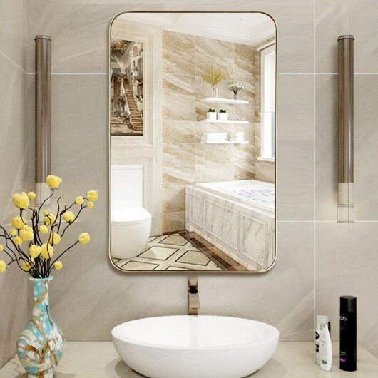 32 Inch x 20 Inch Metal Frame Wall-Mounted Rectangle Mirror-Golden LuxuryLifeWay Online Store