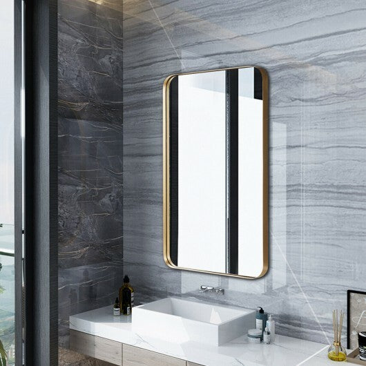 32 Inch x 20 Inch Metal Frame Wall-Mounted Rectangle Mirror-Golden LuxuryLifeWay Online Store