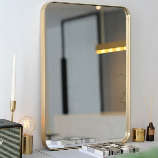 32 Inch x 20 Inch Metal Frame Wall-Mounted Rectangle Mirror-Golden LuxuryLifeWay Online Store
