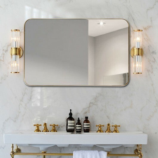 32 Inch x 20 Inch Metal Frame Wall-Mounted Rectangle Mirror-Golden LuxuryLifeWay Online Store