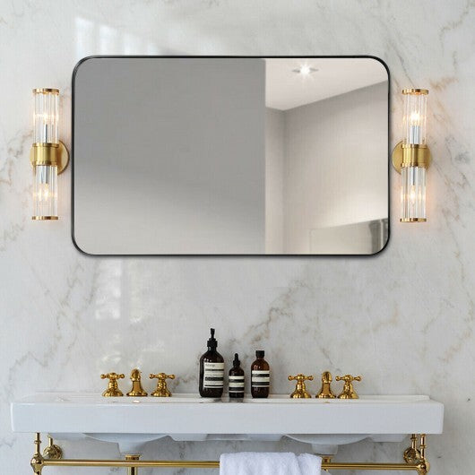 32 Inch x 20 Inch Metal Frame Wall-Mounted Rectangle Mirror-Golden LuxuryLifeWay Online Store