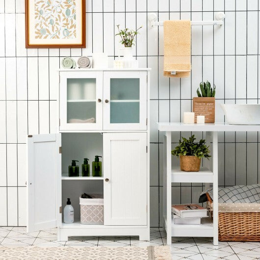 Bathroom Floor Storage Locker Kitchen Cabinet with Doors and Adjustable Shelf-White LuxuryLifeWay Online Store