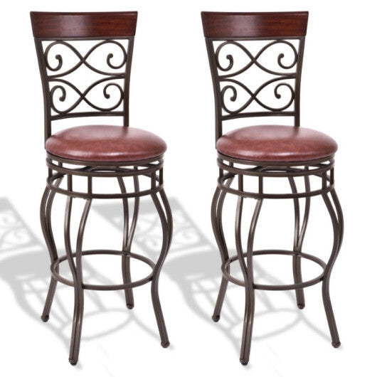 2 Pieces 30 Inch 360 Degree Swivel Bar Stools with Leather Padded Seat-Brown LuxuryLifeWay Online Store