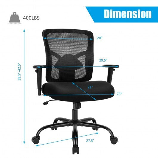 400LBS Mesh Big and Tall Office Chair Swivel Task Chair - Color: Black LuxuryLifeWay Online Store