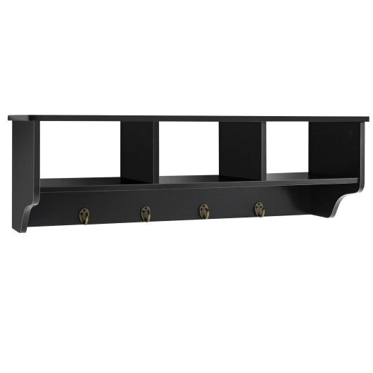 Wall Mount Cubby Organizer Hooks Entryway Storage Shelf-Black LuxuryLifeWay Online Store