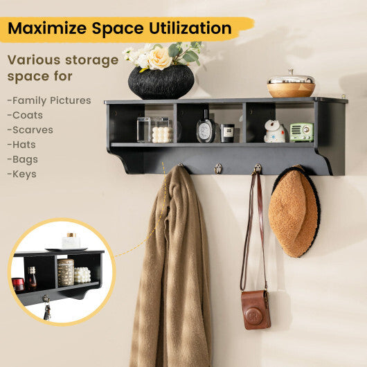 Wall Mount Cubby Organizer Hooks Entryway Storage Shelf-Black LuxuryLifeWay Online Store