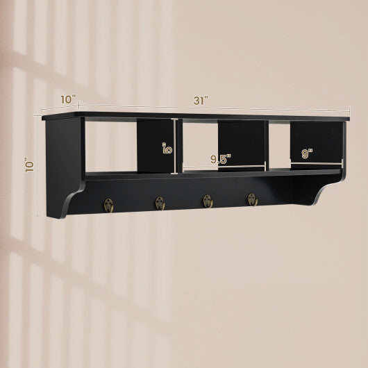 Wall Mount Cubby Organizer Hooks Entryway Storage Shelf-Black LuxuryLifeWay Online Store