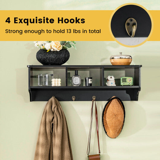 Wall Mount Cubby Organizer Hooks Entryway Storage Shelf-Black LuxuryLifeWay Online Store