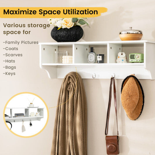 Wall Mount Cubby Organizer Hooks Entryway Storage Shelf-Black LuxuryLifeWay Online Store