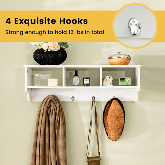 Wall Mount Cubby Organizer Hooks Entryway Storage Shelf-Black LuxuryLifeWay Online Store