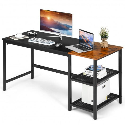 59 Inch Home Office Computer Desk with Removable Storage Shelves-Black - Color: Black LuxuryLifeWay Online Store