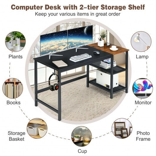 59 Inch Home Office Computer Desk with Removable Storage Shelves-Black - Color: Black LuxuryLifeWay Online Store