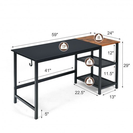 59 Inch Home Office Computer Desk with Removable Storage Shelves-Black - Color: Black LuxuryLifeWay Online Store