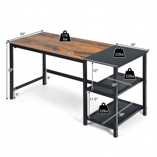 59 Inch Home Office Computer Desk with Removable Storage Shelves-Black