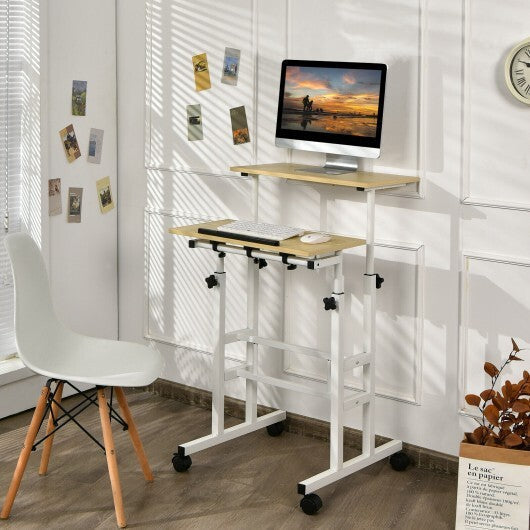Height-adjustable Mobile Standing Desk with Split Top and Adjustable Angle-Natural LuxuryLifeWay Online Store