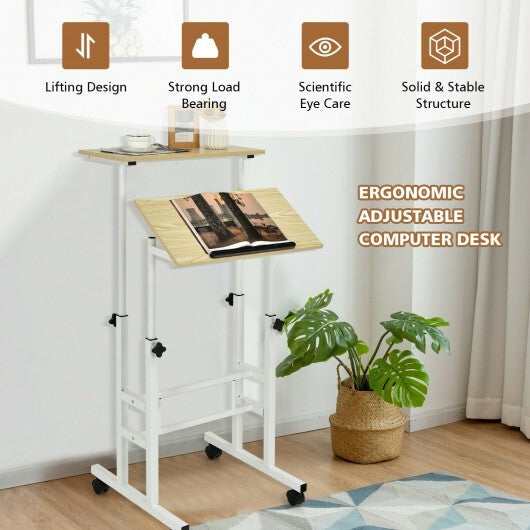 Height-adjustable Mobile Standing Desk with Split Top and Adjustable Angle-Natural LuxuryLifeWay Online Store