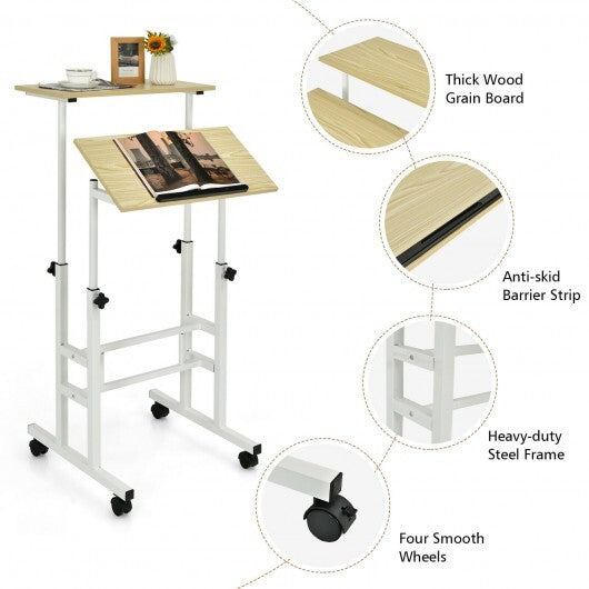 Height-adjustable Mobile Standing Desk with Split Top and Adjustable Angle-Natural LuxuryLifeWay Online Store