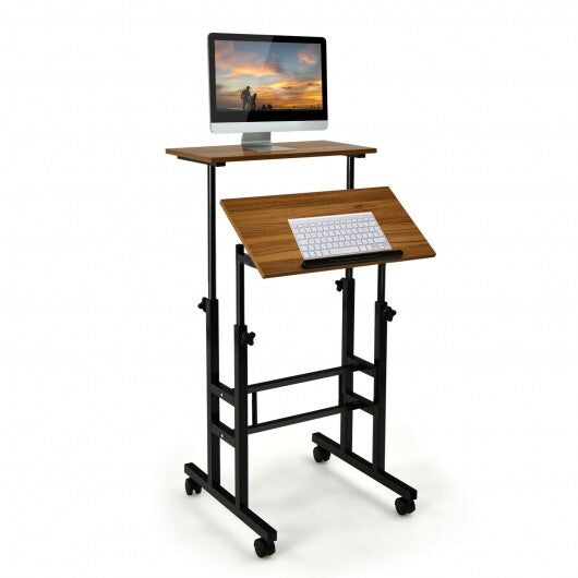 Height-adjustable Mobile Standing Desk with Split Top and Adjustable Angle-Natural LuxuryLifeWay Online Store