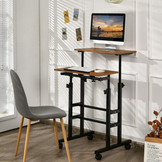 Height-adjustable Mobile Standing Desk with Split Top and Adjustable Angle-Natural LuxuryLifeWay Online Store