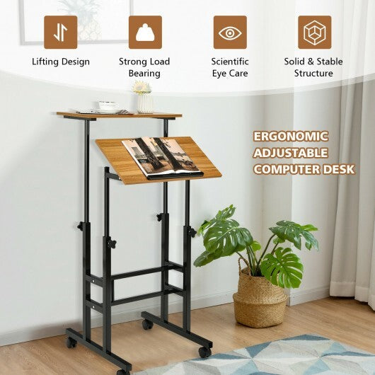 Height-adjustable Mobile Standing Desk with Split Top and Adjustable Angle-Natural LuxuryLifeWay Online Store
