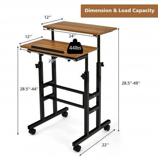 Height-adjustable Mobile Standing Desk with Split Top and Adjustable Angle-Natural LuxuryLifeWay Online Store