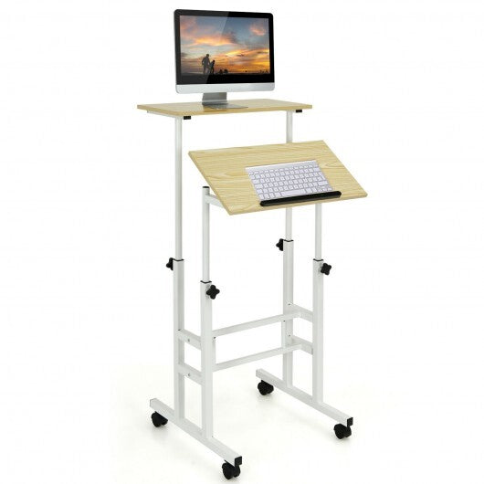 Height-adjustable Mobile Standing Desk with Split Top and Adjustable Angle-Natural LuxuryLifeWay Online Store