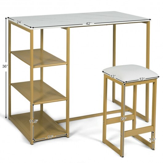 3 pcs Dining Set with Faux Marble Top Table and 2 Stools-Black