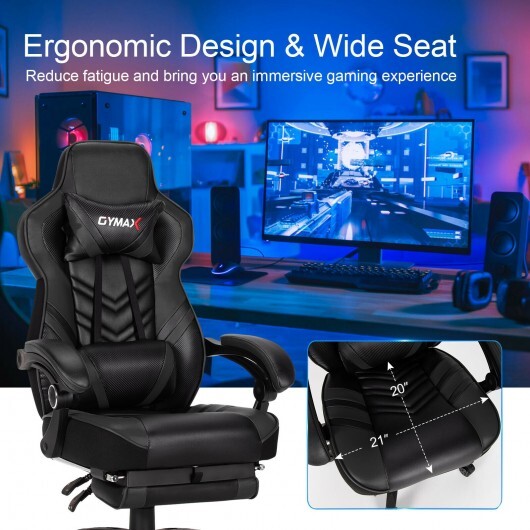 Adjustable Gaming Chair with Footrest for Home Office-Blue