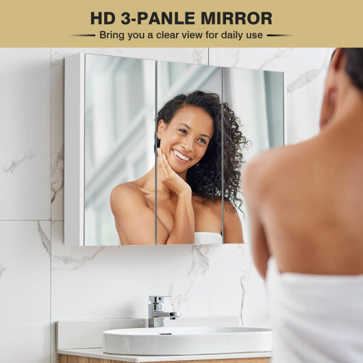 Frameless Bathroom Wall Mounted Mirror Cabinet with 3 Doors and Adjustable Shelves LuxuryLifeWay Online Store