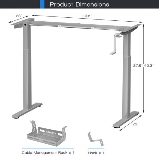 Hand Crank Sit to Stand Desk Frame Height Adjustable Standing Base-Gray - Color: Gray LuxuryLifeWay Online Store
