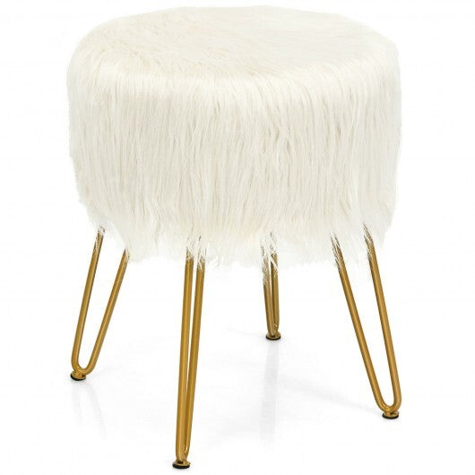 Faux Fur Vanity Stool Chair with Metal Legs for Bedroom and Living Room-White - Color: White LuxuryLifeWay Online Store