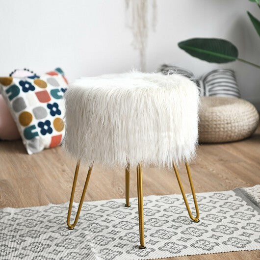 Faux Fur Vanity Stool Chair with Metal Legs for Bedroom and Living Room-White - Color: White LuxuryLifeWay Online Store