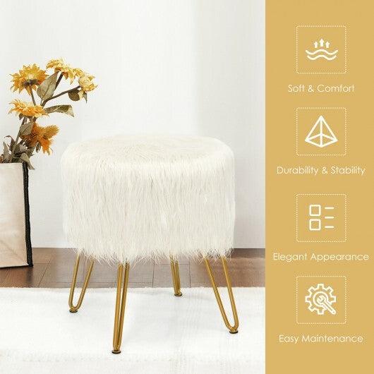 Faux Fur Vanity Stool Chair with Metal Legs for Bedroom and Living Room-White - Color: White LuxuryLifeWay Online Store