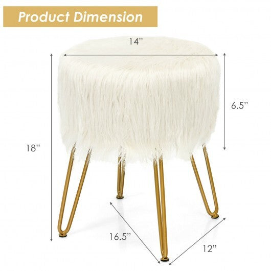 Faux Fur Vanity Stool Chair with Metal Legs for Bedroom and Living Room-White - Color: White LuxuryLifeWay Online Store
