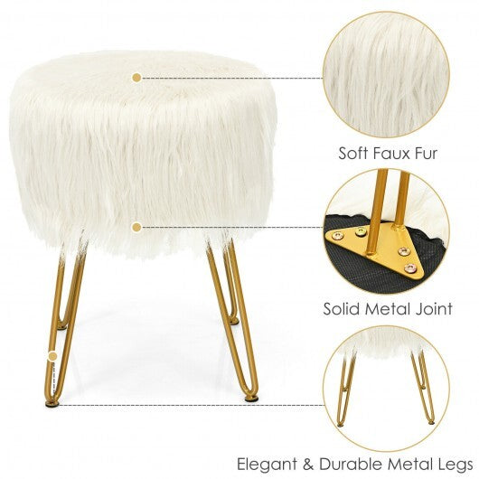 Faux Fur Vanity Stool Chair with Metal Legs for Bedroom and Living Room-White - Color: White LuxuryLifeWay Online Store