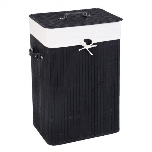Rectangle Bamboo Hamper Laundry Basket Washing Cloth Bin Storage Bag Lid 3 color-Black - Color: Black LuxuryLifeWay Online Store