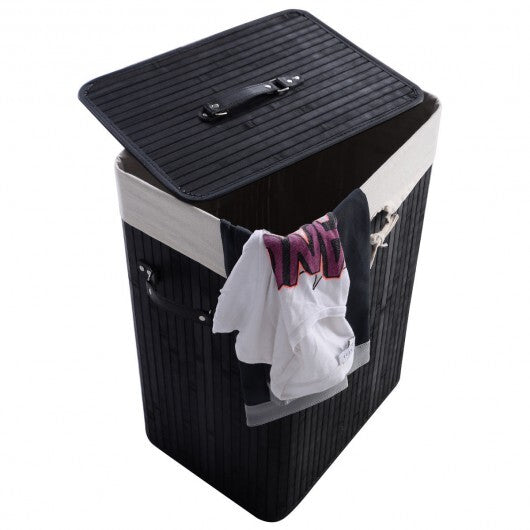 Rectangle Bamboo Hamper Laundry Basket Washing Cloth Bin Storage Bag Lid 3 color-Black LuxuryLifeWay Online Store
