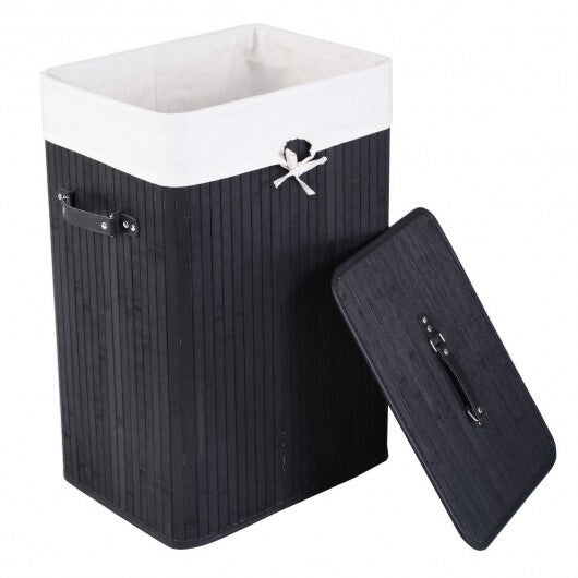 Rectangle Bamboo Hamper Laundry Basket Washing Cloth Bin Storage Bag Lid 3 color-Black LuxuryLifeWay Online Store