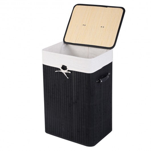 Rectangle Bamboo Hamper Laundry Basket Washing Cloth Bin Storage Bag Lid 3 color-Black LuxuryLifeWay Online Store